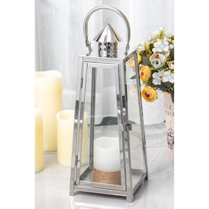 Farol Colgante de Acero Inoxidable y Vidrio de Alta Calidad con Acabado Plateado Brillante para Decoraciones de Bodas y Navidad - Product Image 1