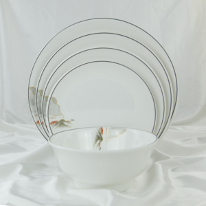 Asian Melamine Gold Inlay Flat <b>Plates</b> Set Pigmented <b>Black</b> Rim White Luxury Dinnerware Microwave Safe Dishwasher Safe Food Grade - Product Image 6