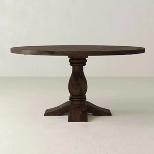 Elegant <b>Round</b> <b>Dining</b> <b>Table</b> <b>Solid</b> <b>Wood</b> with Artistic Pedestal Base Deep <b>Wood</b> Tone for <b>Dining</b> Room Restaurant Hotel Interior Desig - Product Image 1