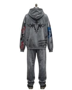 <b>Pink</b> Graffiti Print Windproof Nylon 2 1 Design Hooded <b>Tracksuit</b> Full Sleeve Drawstring Closure Streetwear Set Adult Unisex - Product Image 3