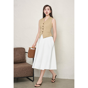 Jupe midi évasée blanche élégante et moderne pour femme, taille haute, en polyester et élasthanne, pour le bureau ou les occasions décontractées RYAN - Product Image 2