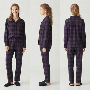<b>Women</b> Plaid Pajama Set Long Sleeve Button Down Sleepwear <b>Suit</b> Full Length Drawstring Closure Nightwear Dress Plaid Shirt Trouser - Product Image 5