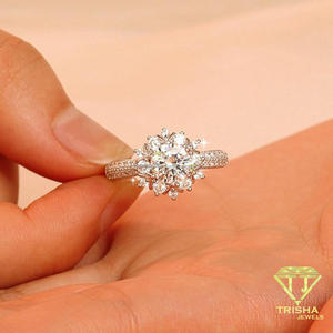 Luxury Floral Cluster Moissanite Diamond <b>Ring</b> 925 Sterling <b>Silver</b> <b>Statement</b> Engagement Wedding Jewelry For Women - Product Image 4