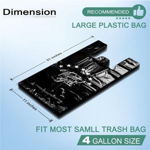 Borsa Nera Riutilizzabile e Monouso per la Spesa, Design T-Shirt 'Thank You', Borsa da Supermercato 11x6x21, 100 Pezzi - Product Image 3