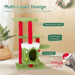 Torre per Gatti a Tema Natalizio da 32 Pollici con 3 Livelli, Cuccia in Peluche, Centro Attività per Gatti da Interno, Giocattoli Interattivi e di Movimento per Animali Domestici - Product Image 6