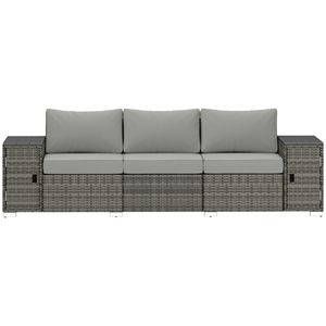 3-Seater Gray Outdoor Patio Sofa Thickened <b>Cushions</b> Wide Armrests Wicker <b>Storage</b> Couch for Porch Yard for Sports Venues Made PE - Product Image 1