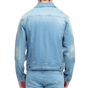 Veste en jean délavée bleu pâle pour hommes, personnalisable avec logo, style délavé à l'acide, vêtements d'extérieur en denim tendance, vente en gros - Product Image 2