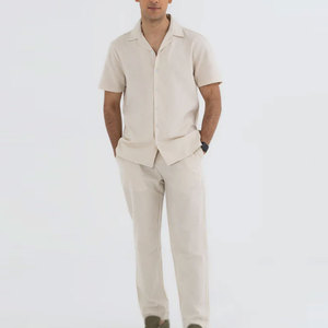 Conjunto de Dos Piezas Premium para Hombre REVIBE INDUSTRY, Camisa con Cuello Campero 100% Algodón y Pantalones de Corte Relajado, Atuendo Casual de Verano - Product Image 1
