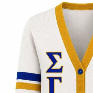 Cardigan boutonné Sigma Gamma Rho – Pull en maille brodé de lettres grecques de qualité supérieure, col en V classique, style décontracté pour sororité - Product Image 5