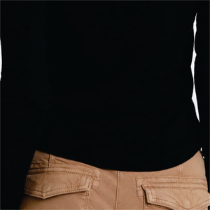 เสื้อยืดแขนยาวสีดำสำหรับผู้หญิง คอกลม ทรงปกติ ผ้าถัก สีพื้น โลโก้ 100% ผ้าฝ้ายออร์แกนิค ย้อมสีธรรมดา สำหรับฤดูร้อน - Product Image 5