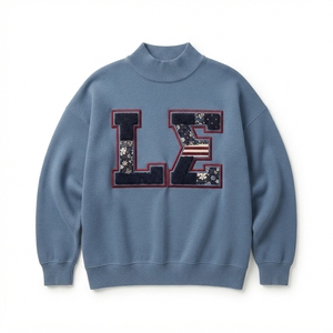 Pull en tricot à col roulé surdimensionné pour femmes avec inscription brodée LUNA sur le devant, vêtements décontractés d'automne - Product Image 5