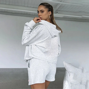 Custom Logo <b>Sexy</b> Streetwear Women 2 Piece <b>Sets</b> Oversize Sweater Shorts Long Sleeve Hoodies Jogger Shorts <b>Set</b> for Women - Product Image 4