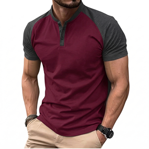 Summer Men's Casual Golf for T-<b>Shirts</b> Washed Blank Stand Collar Crocheted Polyester/Cotton Breathable Custom Sports Fitness - Product Image 5