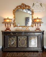 Console en bois de teck doré avec miroir, Design victorien, sculpté à la main, Style européen