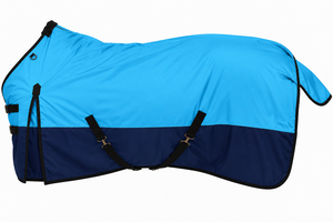 Manta de lujo azul de poliéster para caballo con correas ajustables y herrajes de latón ABORON 78H, manta impermeable para establo y exterior. - Product Image 3
