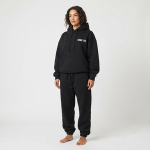 Conjunto Deportivo Personalizado para Mujer, Corte Holgado, Sudadera con Hombros Caídos, Pantalones Deportivos, Ropa Casual Moderna, Logotipo Personalizado - Product Image 1