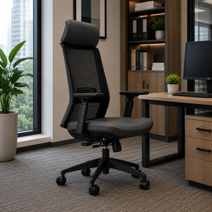 Chaise de bureau ergonomique en maille avec support lombaire réglable 4D, modèle KINSHA HRA-01, réglage électrique pour usage domestique ou professionnel - Product Image 1