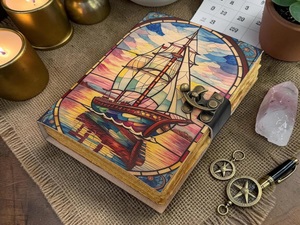 Herb Heritage <b>Sailing</b> Ship Leather Journal Pirate Notebook Vintage Captain Log <b>Book</b> Deckle Edge Paper Diary 200 Sheets Gift - Product Image 5