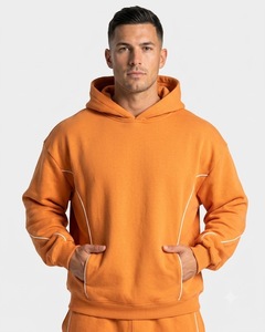 Wholesale Men's Orange <b>Oversized</b> Contrastlined Custom Tracksuit Set Premium Quality Cotton Fleece Hoodie & Wide Leg <b>Sweatpants</b> - Product Image 3