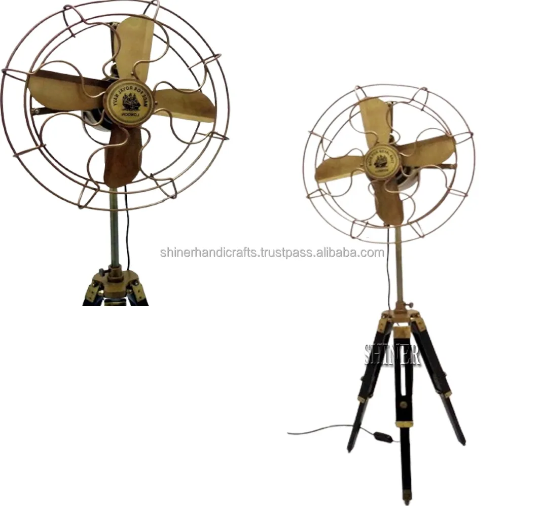 Made For Royal Navy London Table Fan Handmade Brass Antique Electric Table Fan with Wooden Tripod Stand Floor Fan Gift Item
