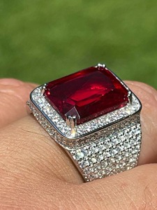 Iced Ruby Signet <b>Ring</b> Moissanite Gold Plated Hip Hop <b>Ring</b> <b>Men</b> <b>Pinky</b> <b>Ring</b> Bling Jewelry Luxury Design Anniversary - Product Image 4