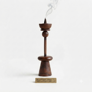 Artistic Wooden Bakhoor Burner With A Sculptured Geometric Pedestal Stem Cradling A Minimalist Oud Incense Bowl For Aromatherapy - Product Image 3