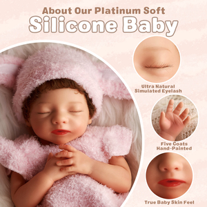 Poupées reborn en silicone pleine grandeur Babeside 16 pouces, Aurora, cheveux bruns implantés à la main, nouveau-né endormi, prête à être expédiée - Product Image 3