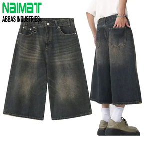 Pantalones Cortos de Mezclilla Holgados Premium para Hombre, Corte Ancho, Estilo Oversize, Lavado Ácido, Color Gris, Algodón, Verano, Casual, Urbano - Product Image 1