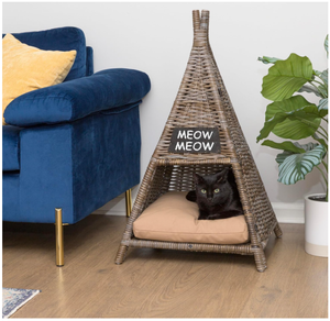 Artex HaiNam Woven Rattan Cat <b>Bed</b> Cave Triangle Shape Indoor All Seasons Removable Cushion <b>Comfortable</b> Pet <b>Bed</b> for Cats - Product Image 3