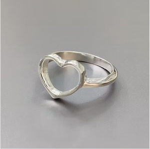 Boho 925 Silver <b>Open</b> Frame Heart <b>Rings</b> Delicate Everyday Wear Statement Jewelry Party Valentine Gift - Product Image 2