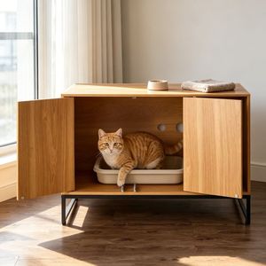 Luxury Rectangle <b>Cat</b> Litter <b>Boxes</b> Large Capacity Eco-Friendly Wooden Cabinet for Living Room PC Material - Product Image 1