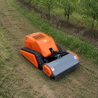 Tondeuse à gazon électrique télécommandée avec chenilles en caoutchouc et capacité de montée à 50 degrés pour vergers, parcs et terrains en pente