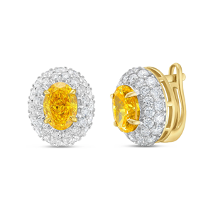 3.44 CT Lab Grown Yellow Oval Diamond Halo Earrings IGI Certified Engagement & Anniversary 18K Gold - Product Image 1