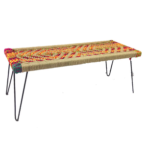 Handwoven Wooden <b>Bench</b> with Iron Legs 48 Inch Handmade Rope Seating <b>Bench</b> Rustic Boho <b>Entryway</b> Living Room Home Furniture - Product Image 2