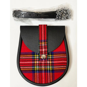 Sporran écossais à carreaux rouges de haute qualité avec cuir noir, livré avec ceinture et chaîne, accessoire de vente en gros - Product Image 2