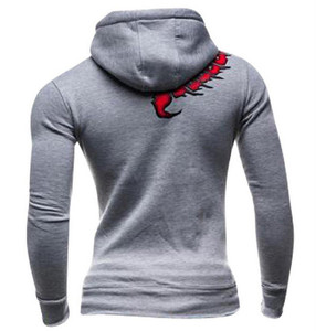 Sudadera con Capucha Azul Oscuro para Hombre con Estampado de Escorpión Rojo, Corte Ajustado, Informal, de Punto, de Poliéster, para Otoño - Product Image 2