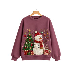 Elegant Women Yellow Christmas Tree <b>Sequin</b> Embroidery Breathable Sweatshirt O-Neck Drop-Shoulder <b>Long</b> <b>Sleeve</b> Crewneck <b>Top</b> - Product Image 4