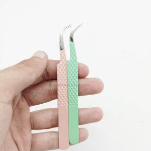 แหนบต่อขนตาแบบปลายเงินสีเขียว90องศาปรับแต่งโลโก้ฉลากส่วนตัว - Product Image 6