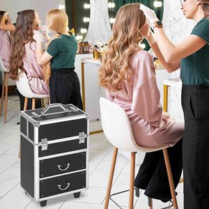 Trolley Trucco con Ruote Girevoli e Ampio Spazio di Stoccaggio, Bloccabile - Nero - Product Image 4