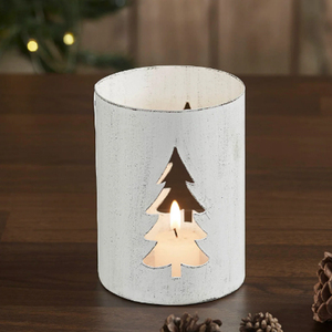 Portavelas Votivas de Metal Blanco Envejecido con Diseño de Árbol de Navidad - Product Image 3