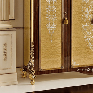 Luxury Italian Style <b>Wardrobe</b> Four-Doors Solid Mahogany Wood Veneer Panel Gold Detail Classic Bedroom Furniture for Villa Hotel - Product Image 4