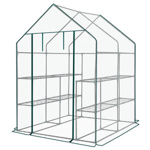 Mini Serra a 8 Ripiani con Copertura in PE 142x142x196 cm, per Interni ed Esterni, Struttura in Legno, Materiale Polietilene per Giardinaggio, Giardino e Cortile - Product Image 3