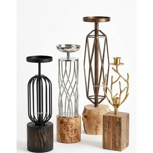 Modern <b>Black</b> Metal <b>Candlestick</b> <b>Holder</b> with Marble Base and Geometric Design for Home Decoration - Product Image 1