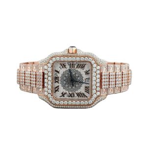 Montre analogique à quartz de luxe pour homme, incrustée de diamants Moissanite, ton or rose, 28 mm, verre saphir, fermoir papillon, mouvement ETA - Product Image 6