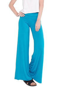 Pantalon palazzo long à jambes larges et taille haute en tissu extensible uni pour femmes - Product Image 5