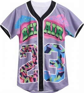 Maillot de baseball unisexe Bel Air à col en V, manches courtes, boutons sur le devant, impression sublimée, respirant, écologique, séchage rapide - Product Image 5