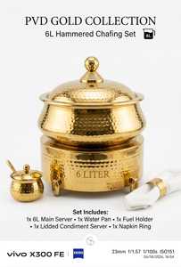 Hammered Gold Chafing Dish 6L Stainless Steel Eco-Friendly PTFE Coated 33cm Diameter <b>Food</b> Warmer Buffet <b>Server</b> Catering - Product Image 2