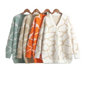 Cárdigan estampado de punto de manga larga con cuello en V y una botonadura para mujer, abrigo informal con botones sueltos para otoño e invierno, superventas de 2024 - Product Image 3