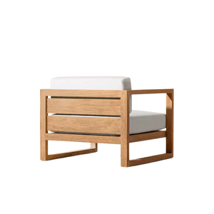 Sillón de Exterior Contemporáneo, Estructura Geométrica de Teca Sólida, Respaldo de Listones, Cojín Grueso y Suave, Muebles Modernos para Hotel - Product Image 3