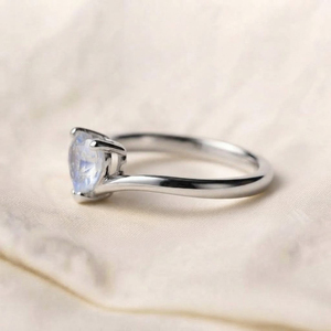 Rhaya Jewels Women's Elegant Rhodium Plated 925 Sterling Silver Heart Cut <b>Moonstone</b> Gemstone Prong Setting Dainty Trendy <b>Ring</b> - Product Image 3